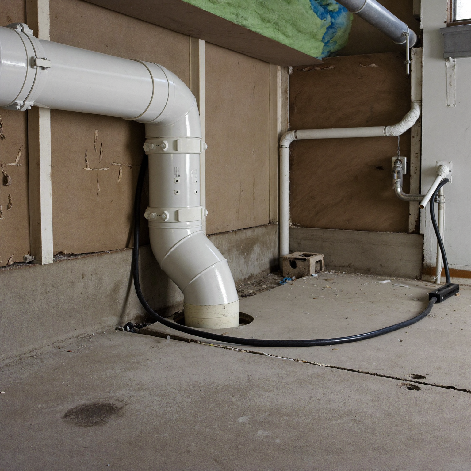 Sewer inspection camera cable entering a cleanout in the basement of an Arvada home.
