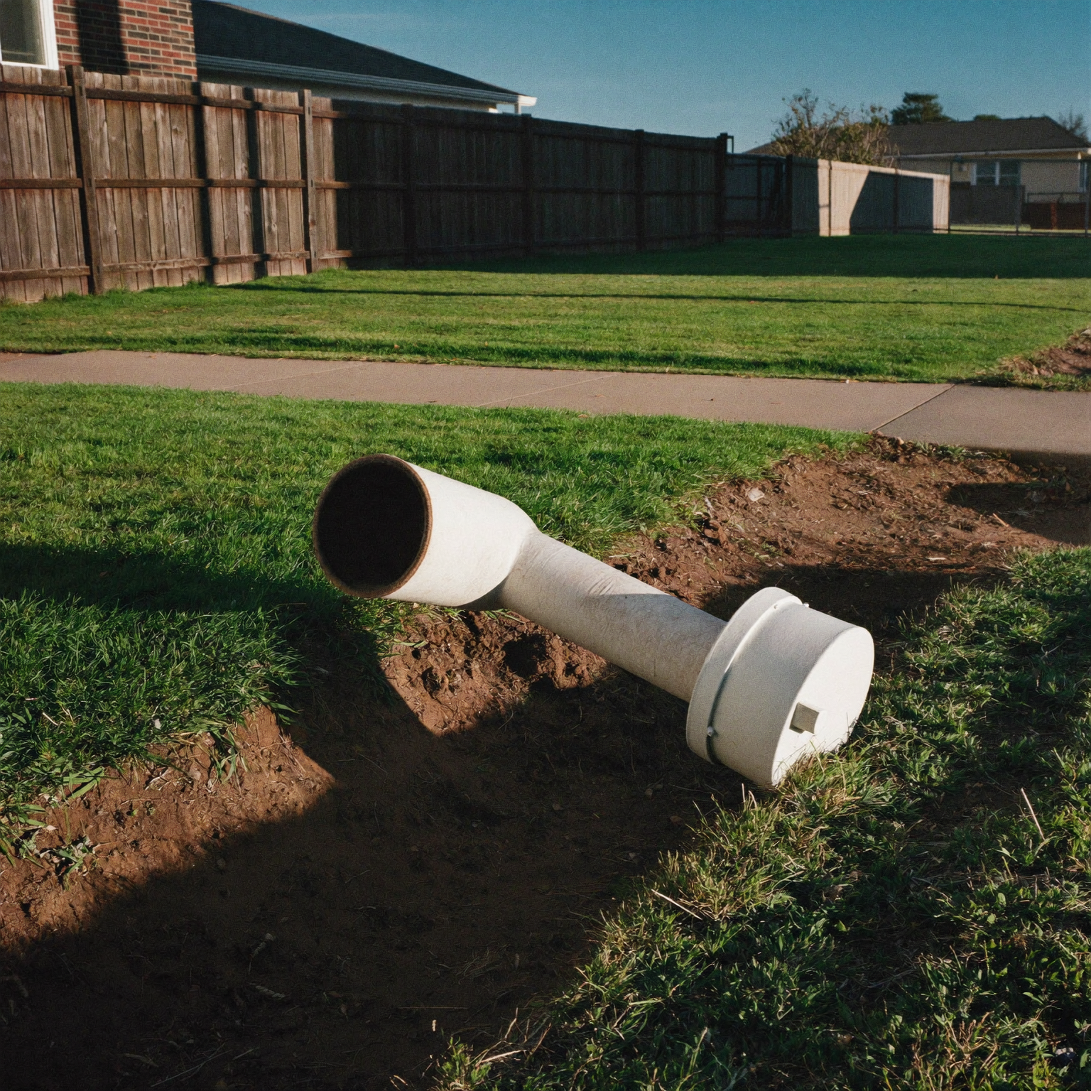 Trenchless sewer liner positioned at a cleanout in the yard of a Westminster home.