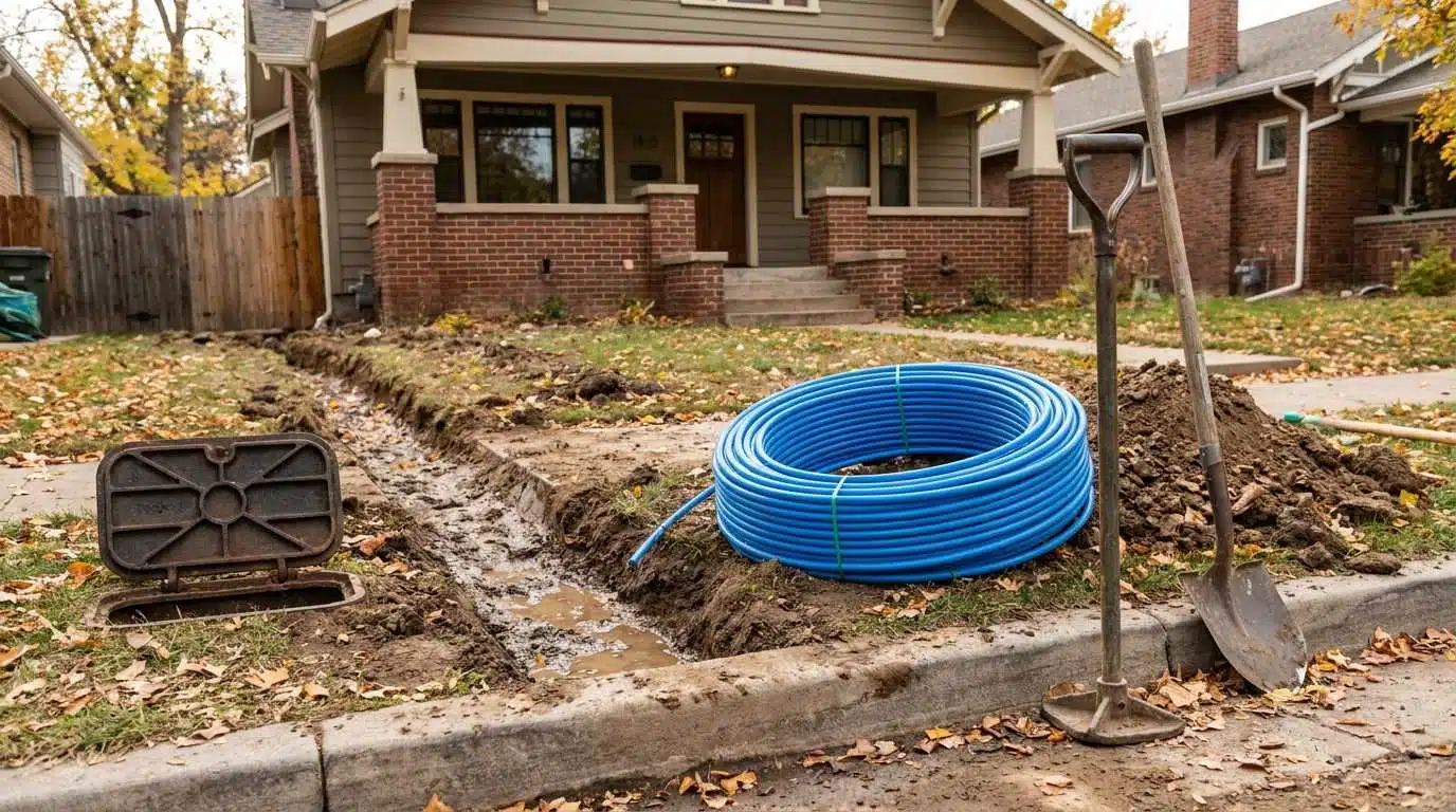 Water supply line replacement trench at a Denver, Colorado property